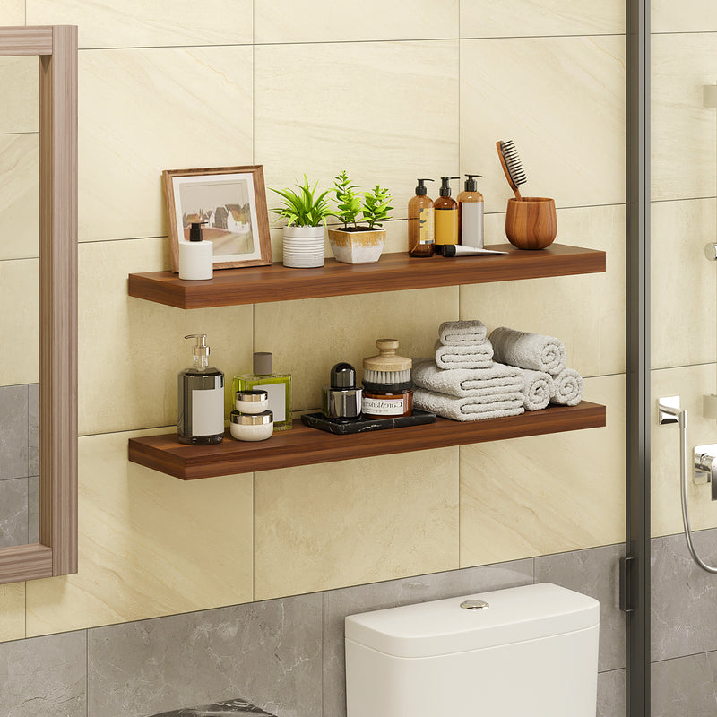 SUPERLELE 2 Pcs 22.5 inch Rustic Wood Wall Mounted Shelves Walnut