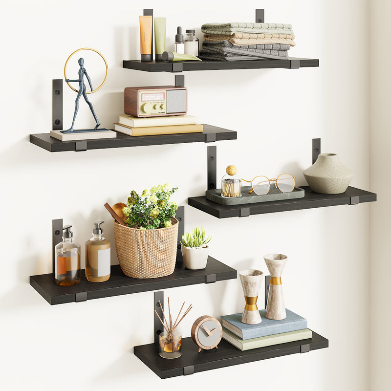 SUPERLELE Floating Shelves Set of 5, Width 4.7 Inches, Rustic Wood Wall Storage Shelves