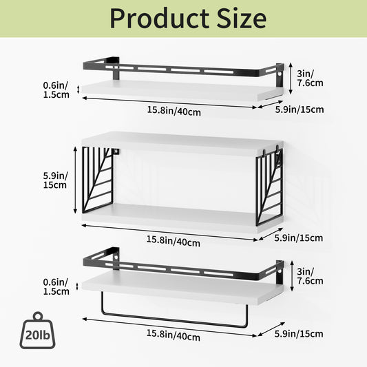 SUPERLELE 3+1 Tier Wall-Mounted Shelves with Metal Frame and Towel White