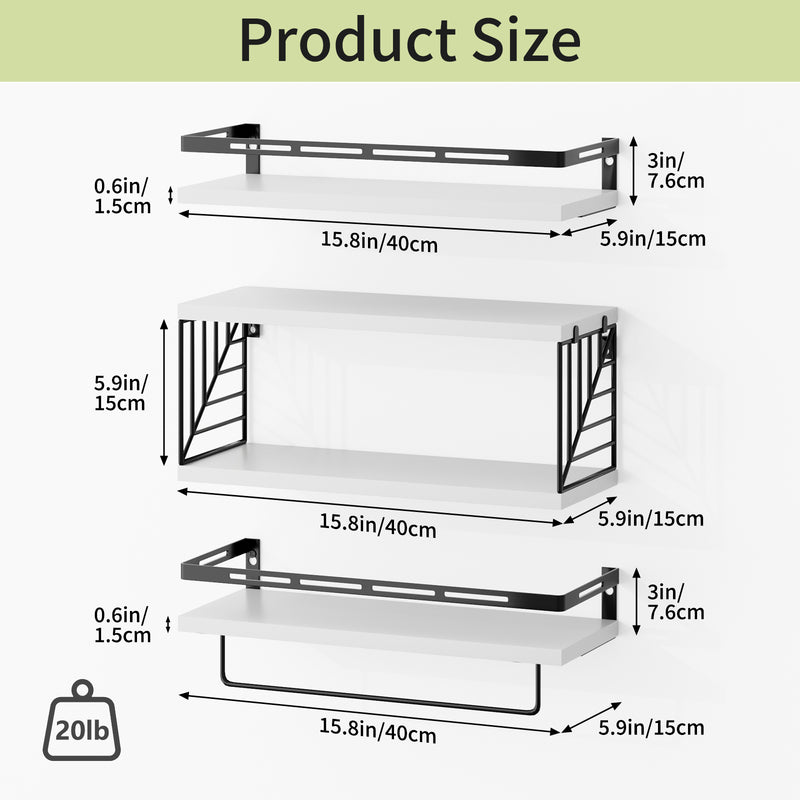 SUPERLELE 3+1 Tier Wall-Mounted Shelves with Metal Frame and Towel White