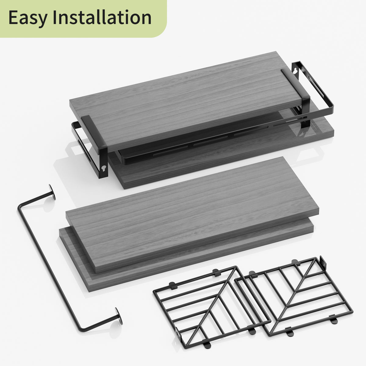 SUPERLELE 3+1 Tier Wall-Mounted Shelves with Metal Frame and Towel Bar Gray