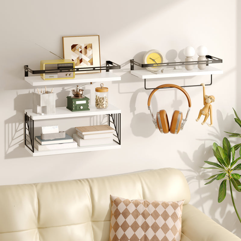 SUPERLELE 3+1 Tier Wall-Mounted Shelves with Metal Frame and Towel White