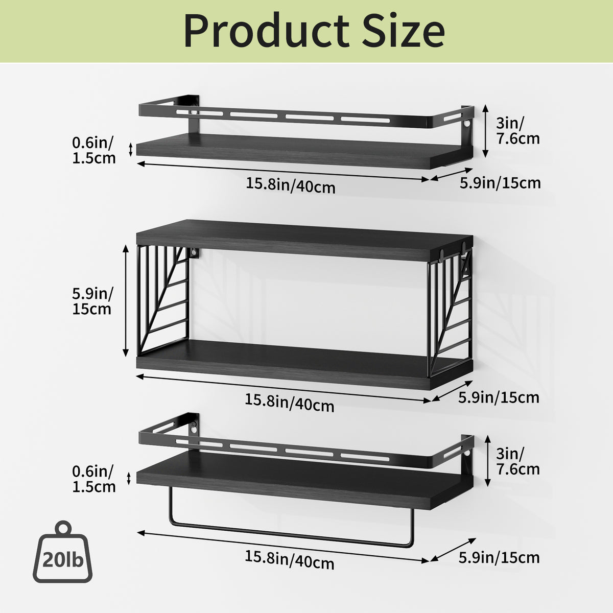 SUPERLELE 3+1 Tier Wall-Mounted Shelves with Metal Frame and Towel Black
