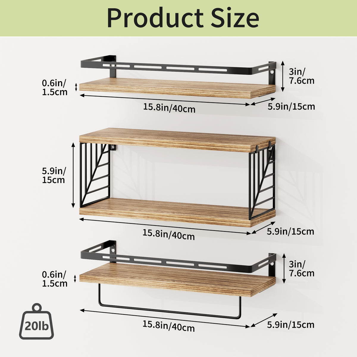 SUPERLELE 3+1 Tier Wall-Mounted Shelves with Metal Frame and Towel Rustic Brown