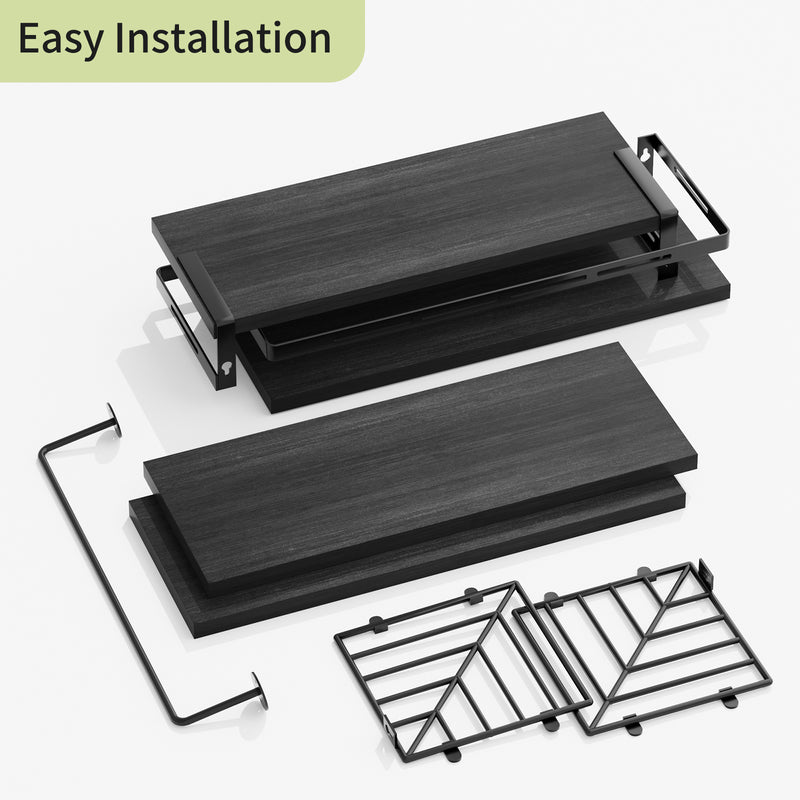 SUPERLELE 3+1 Tier Wall-Mounted Shelves with Metal Frame and Towel Black