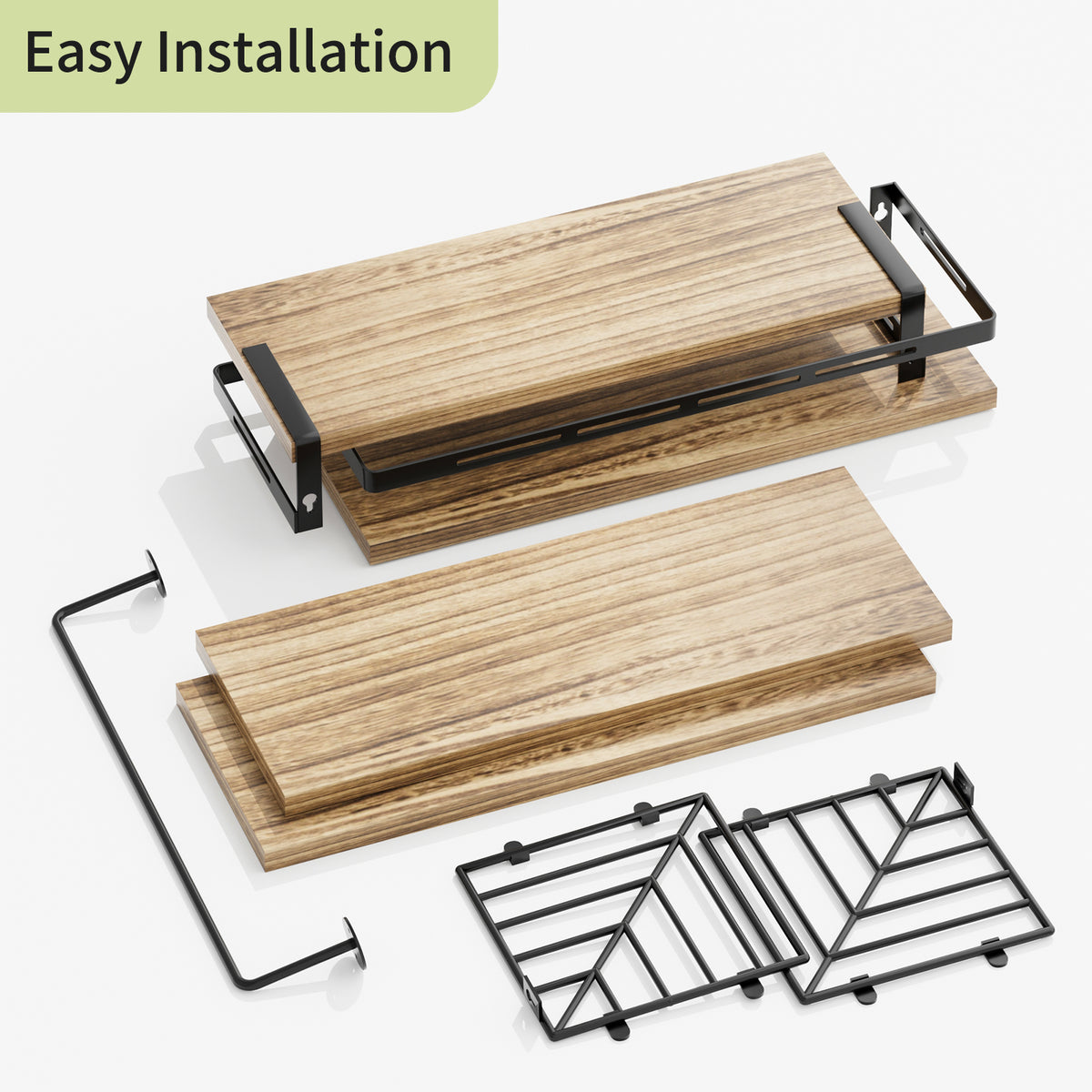 SUPERLELE 3+1 Tier Wall-Mounted Shelves with Metal Frame and Towel Rustic Brown