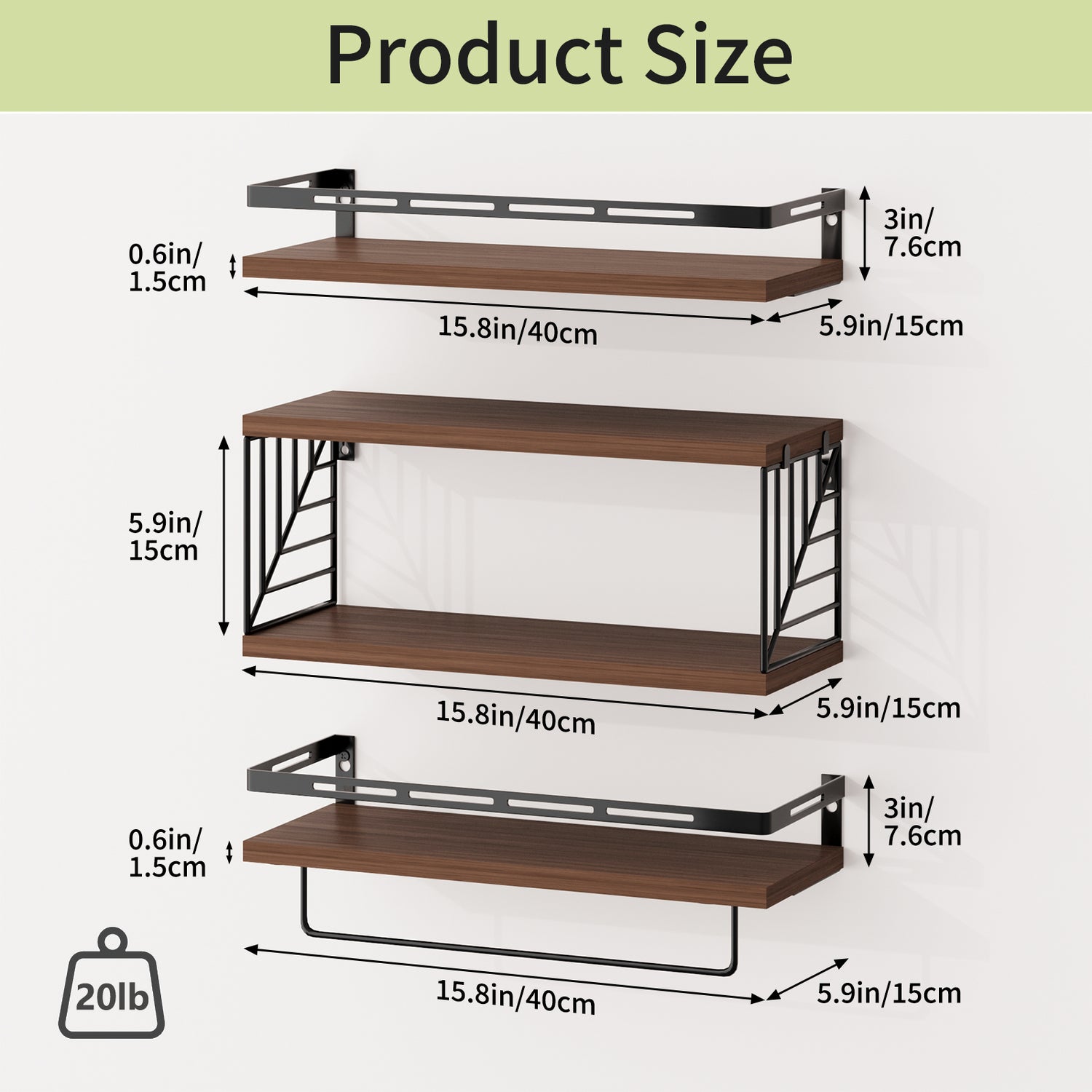 SUPERLELE 3+1 Tier Wall-Mounted Shelves with Metal Frame and Towel Dark Brown