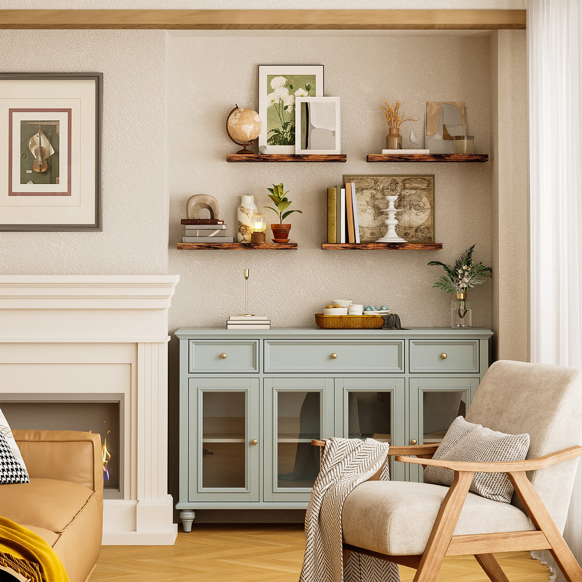 SUPERLELE 4-Pieces Floating Shelves for Wall, Wall Mounted Rustic Wood Shelves Rustic Brown