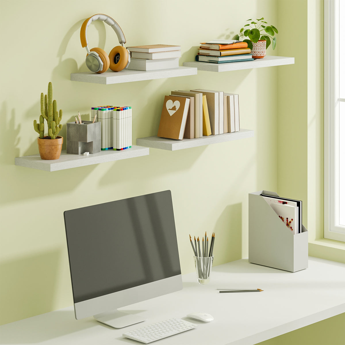 SUPERLELE 4-Pieces Floating Shelves for Wall, Wall Mounted Rustic Wood Shelves White