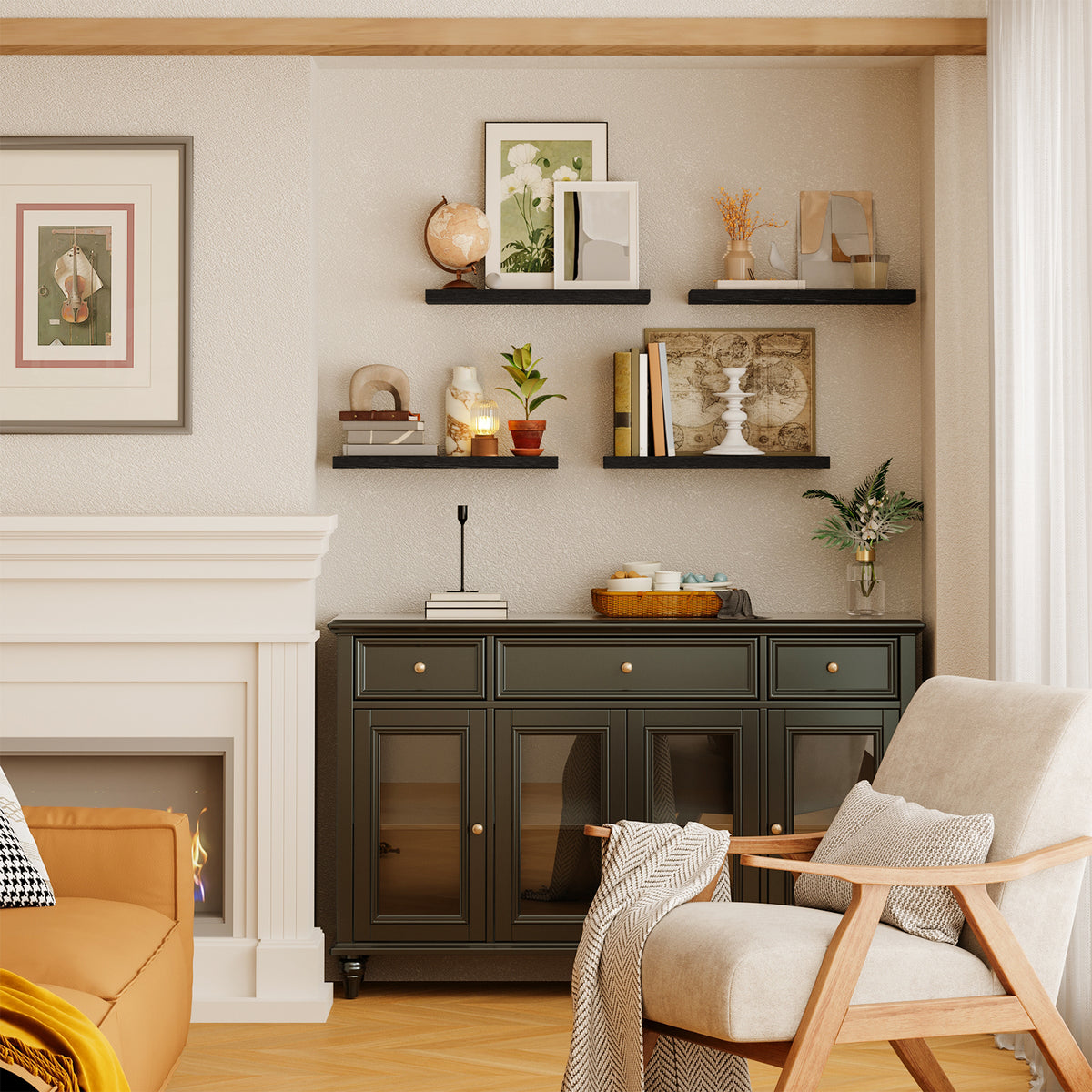 SUPERLELE 4-Pieces Floating Shelves for Wall, Wall Mounted Rustic Wood Shelves Black