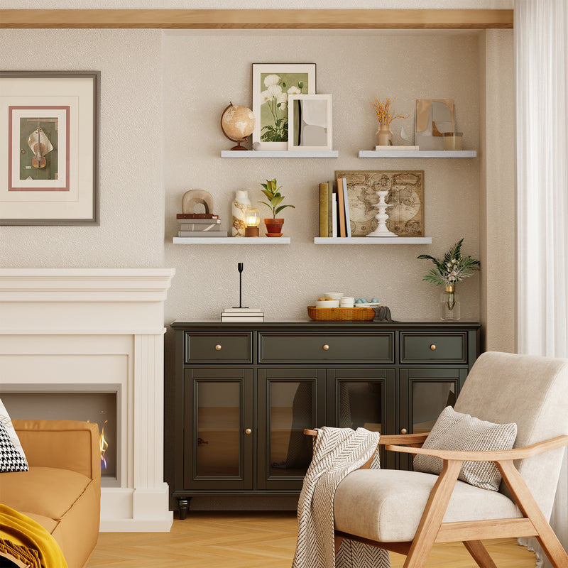 SUPERLELE 4-Pieces Floating Shelves for Wall, Wall Mounted Rustic Wood Shelves White