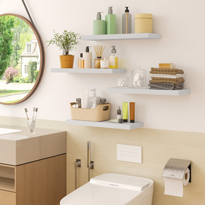 SUPERLELE 4-Pieces Floating Shelves for Wall, Wall Mounted Rustic Wood Shelves White