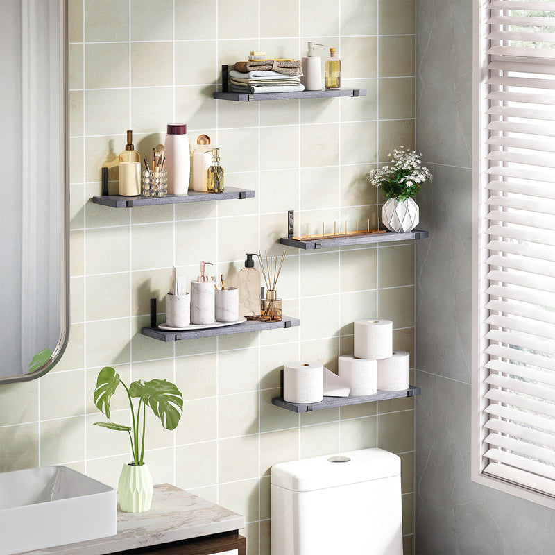 SUPERLELE Floating Shelves Set of 5, Width 4.7 Inches, Rustic Wood Wall Storage Shelves