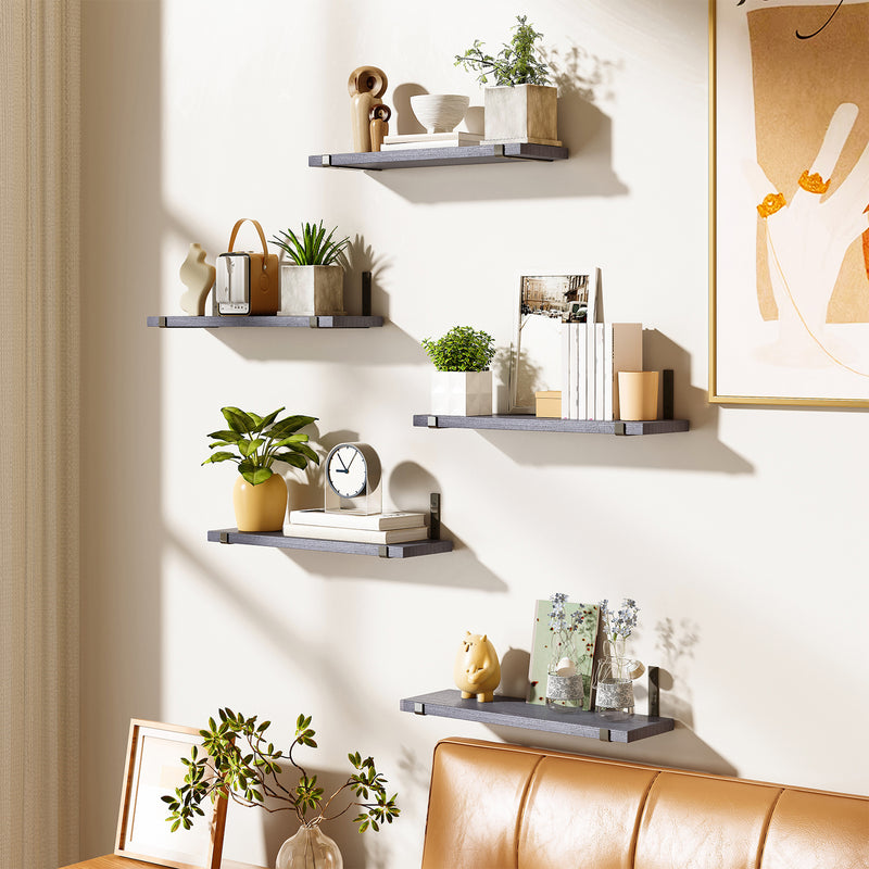 SUPERLELE Floating Shelves Set of 5, Width 4.7 Inches, Rustic Wood Wall Storage Shelves