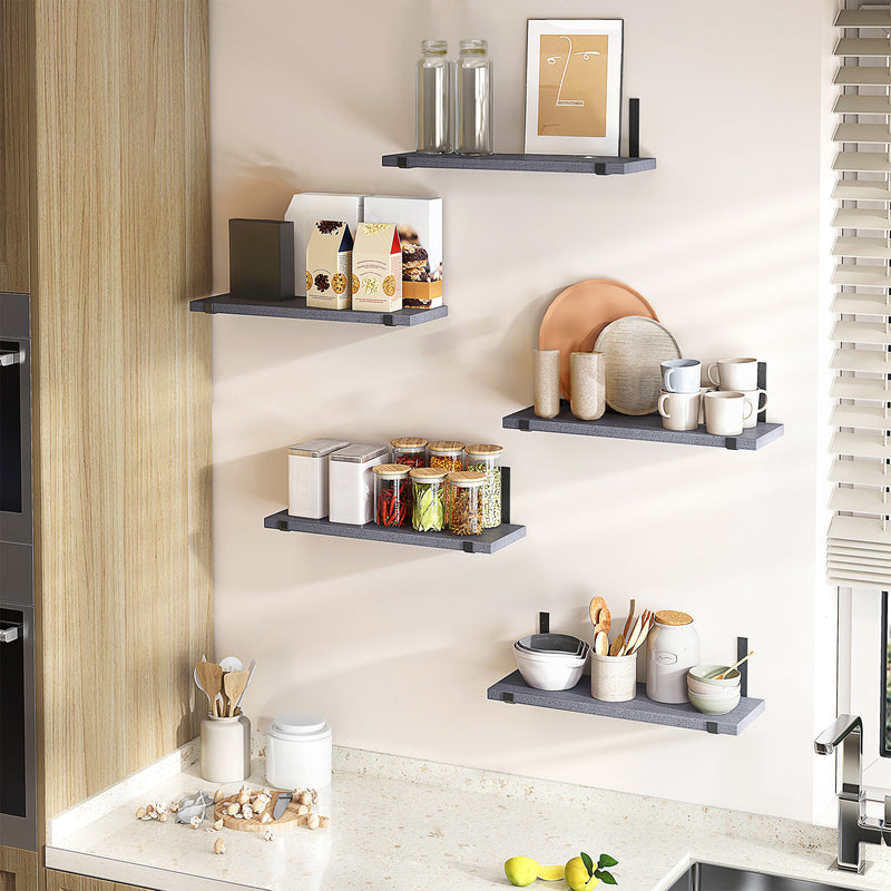 SUPERLELE Floating Shelves Set of 5, Width 4.7 Inches, Rustic Wood Wall Storage Shelves