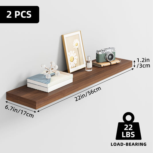 SUPERLELE 2 Pcs 22.5 inch Rustic Wood Wall Mounted Shelves Walnut