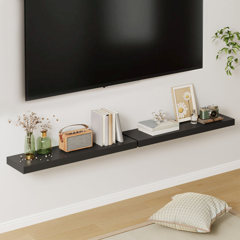 SUPERLELE 2 Pcs 22.5 inch Rustic Wood Wall Mounted Shelves Black