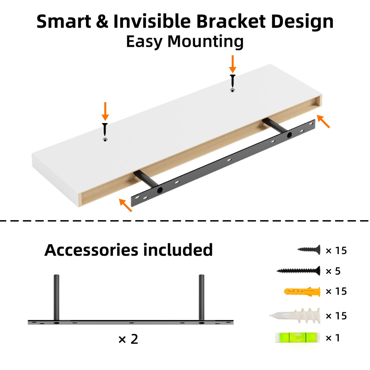 SUPERLELE 2 Pcs 22.5 inch Rustic Wood Wall Mounted Shelves White