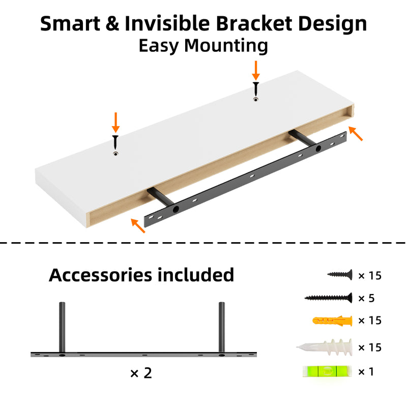 SUPERLELE 2 Pcs 22.5 inch Rustic Wood Wall Mounted Shelves White