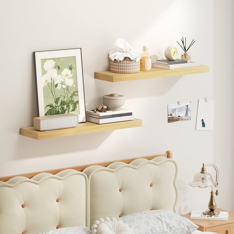 SUPERLELE 2 Pcs 22.5 inch Rustic Wood Wall Mounted Shelves Light Oak