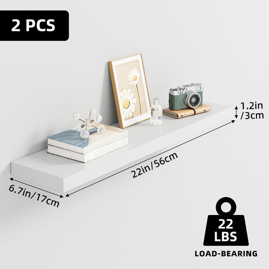 SUPERLELE 2 Pcs 22.5 inch Rustic Wood Wall Mounted Shelves White