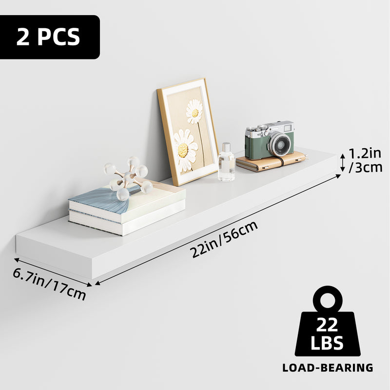 SUPERLELE 2 Pcs 22.5 inch Rustic Wood Wall Mounted Shelves White