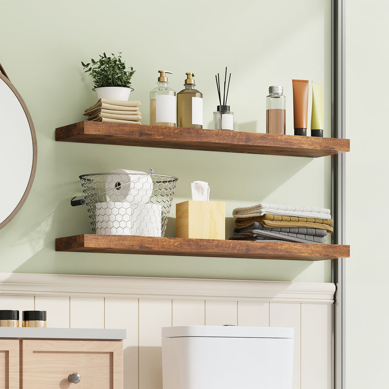 SUPERLELE 2 Pcs 22.5 inch Rustic Wood Wall Mounted Shelves Rustic Brown