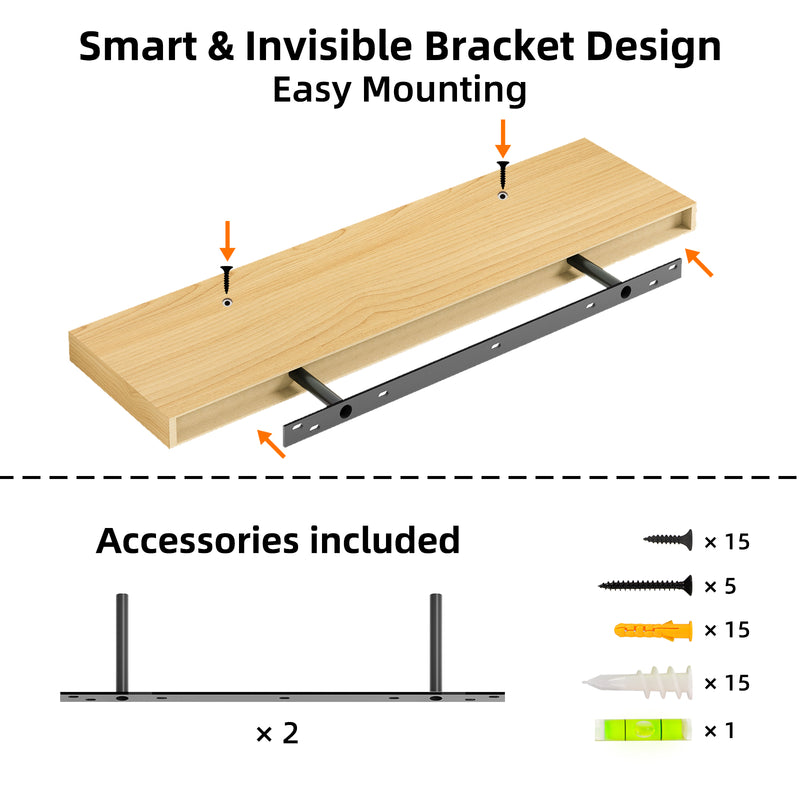SUPERLELE 2 Pcs 22.5 inch Rustic Wood Wall Mounted Shelves Light Oak