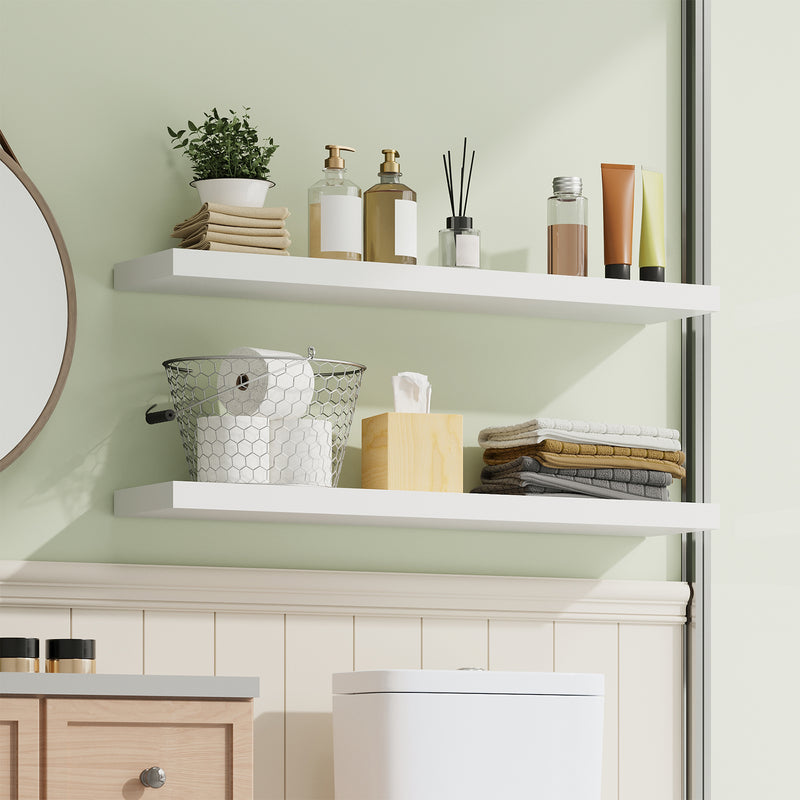 SUPERLELE 2 Pcs 22.5 inch Rustic Wood Wall Mounted Shelves White