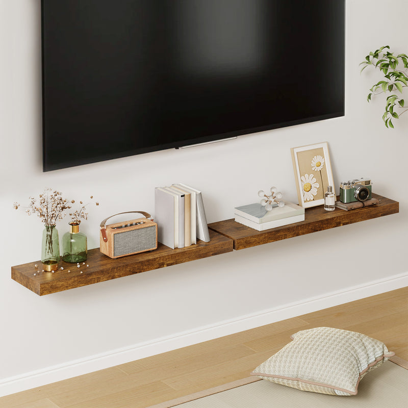 SUPERLELE 2 Pcs 22.5 inch Rustic Wood Wall Mounted Shelves Rustic Brown