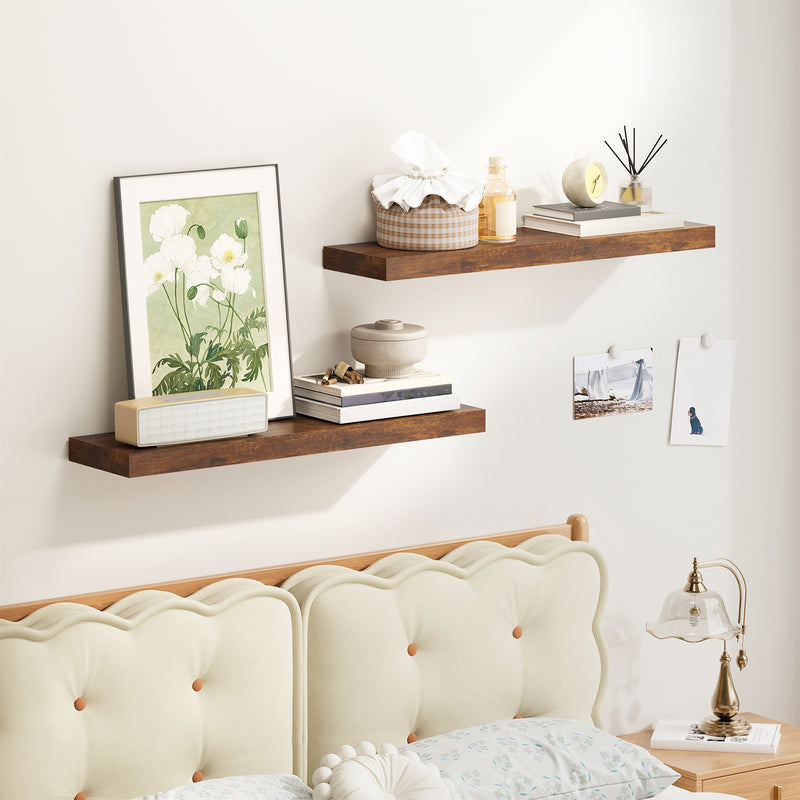 SUPERLELE 2 Pcs 22.5 inch Rustic Wood Wall Mounted Shelves Rustic Brown