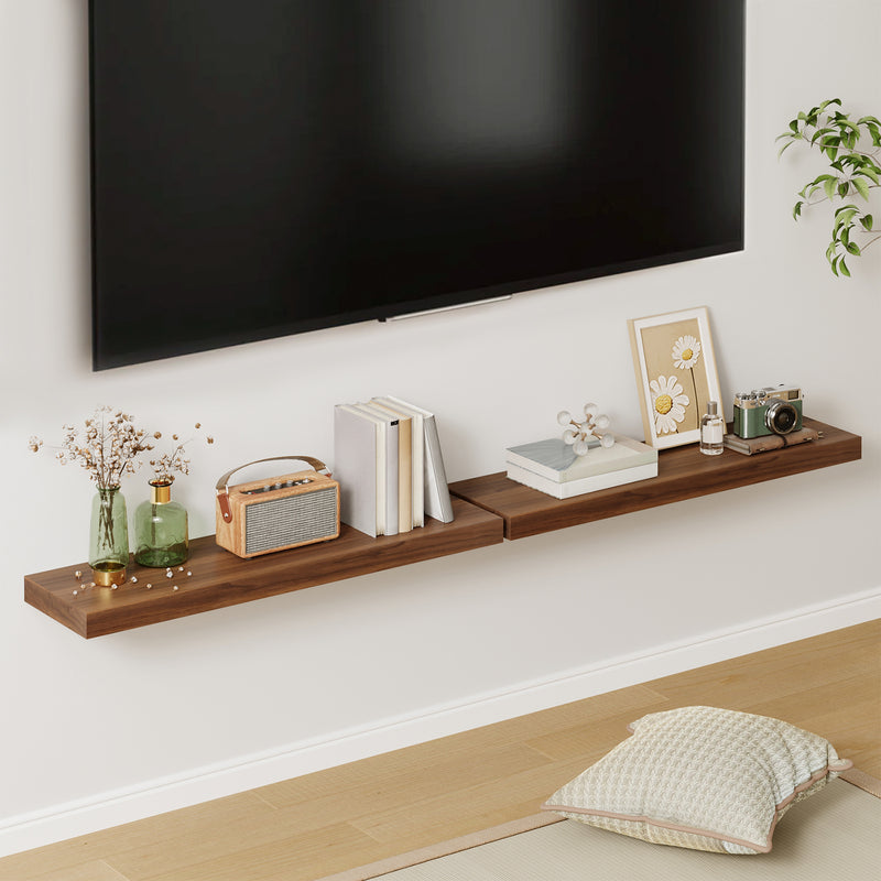 SUPERLELE 2 Pcs 22.5 inch Rustic Wood Wall Mounted Shelves Walnut