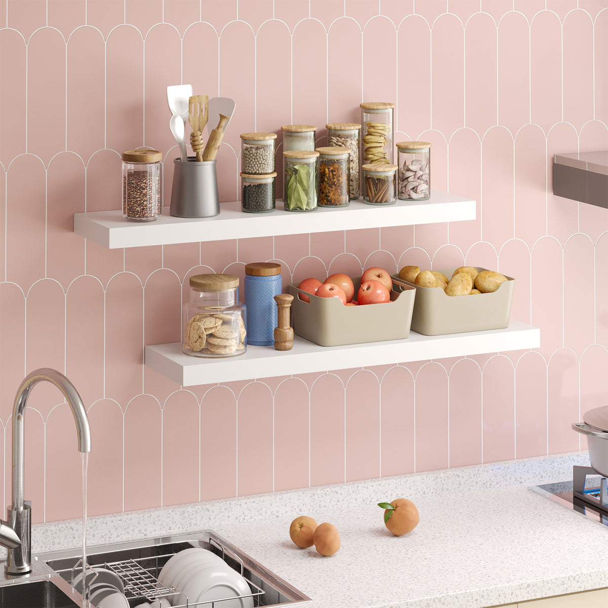 SUPERLELE 2 Pcs 22.5 inch Rustic Wood Wall Mounted Shelves White