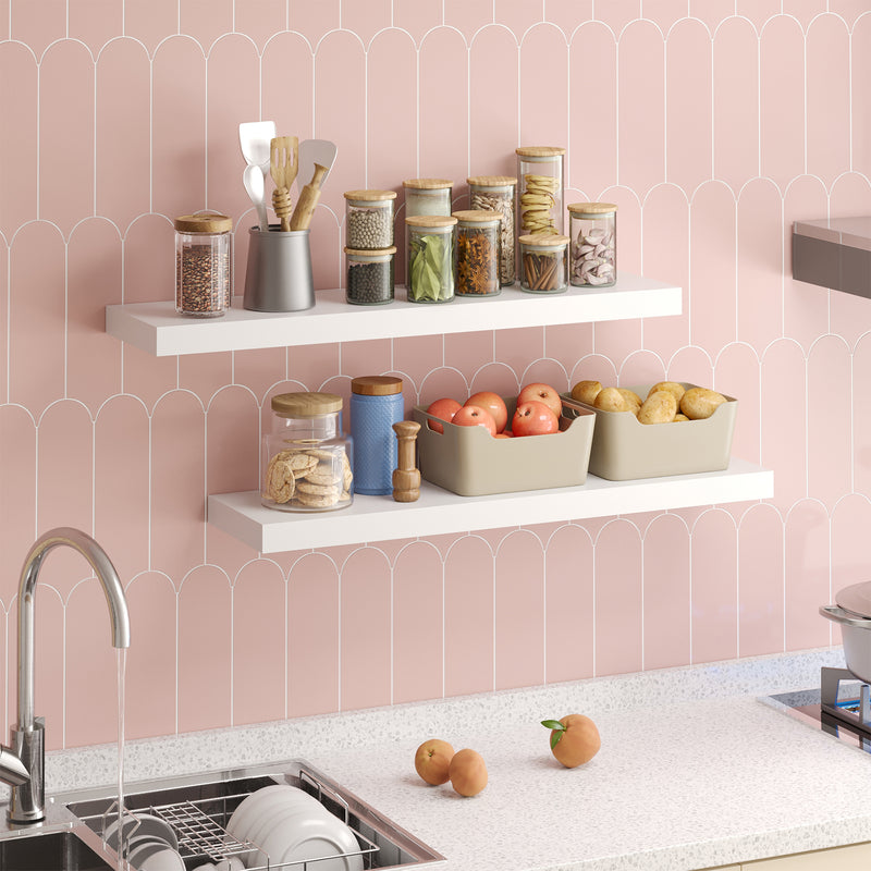 SUPERLELE 2 Pcs 22.5 inch Rustic Wood Wall Mounted Shelves White