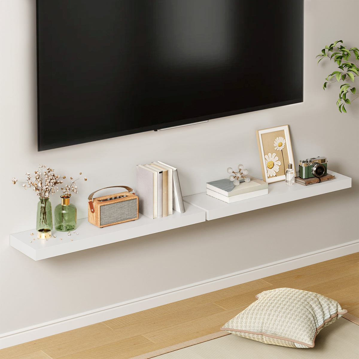 SUPERLELE 2 Pcs 22.5 inch Rustic Wood Wall Mounted Shelves White