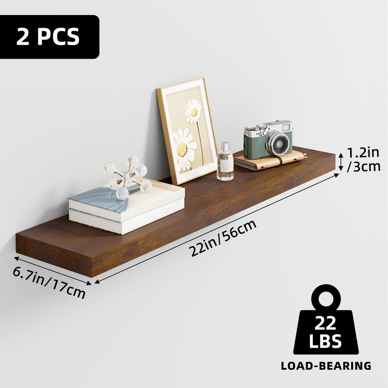 SUPERLELE 2 Pcs 22.5 inch Rustic Wood Wall Mounted Shelves Rustic Brown