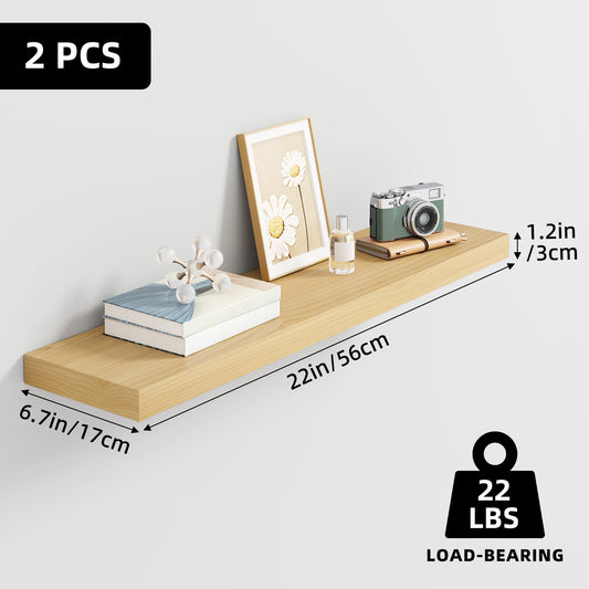 SUPERLELE 2 Pcs 22.5 inch Rustic Wood Wall Mounted Shelves Light Oak