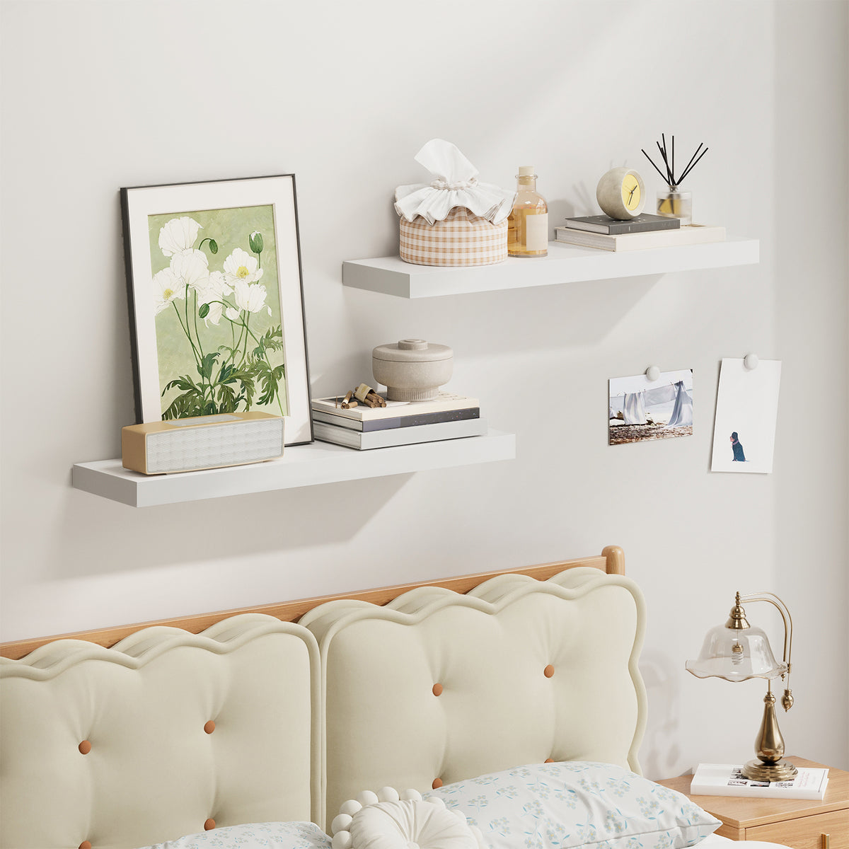 SUPERLELE 2 Pcs 22.5 inch Rustic Wood Wall Mounted Shelves White