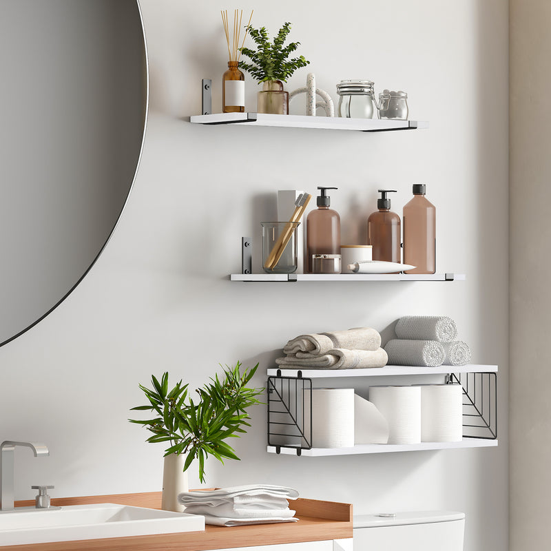 SUPERLELE 3+1 Tier Floating Shelves, 15.8in Farmhouse Rustic Wood Shelves