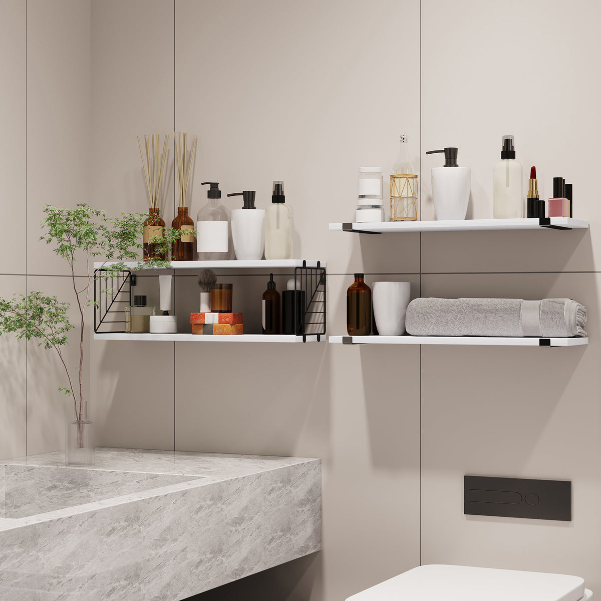 SUPERLELE 3+1 Tier Floating Shelves, 15.8in Farmhouse Rustic Wood Shelves