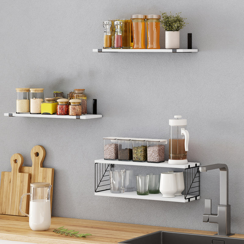 SUPERLELE 3+1 Tier Floating Shelves, 15.8in Farmhouse Rustic Wood Shelves