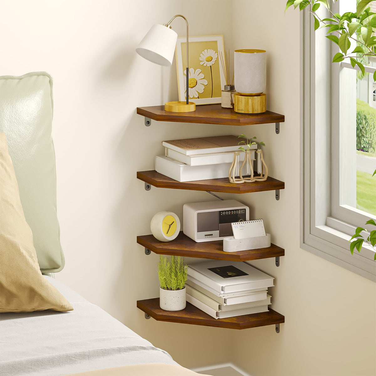 SUPERLELE Corner Shelf Wall Mount, Set of 4 Floating Corner Shelves