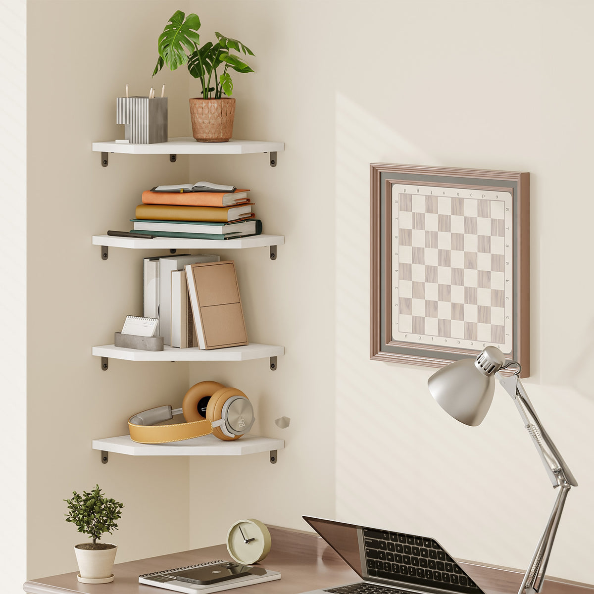 SUPERLELE Corner Shelf Wall Mount, Set of 4 Floating Corner Shelves