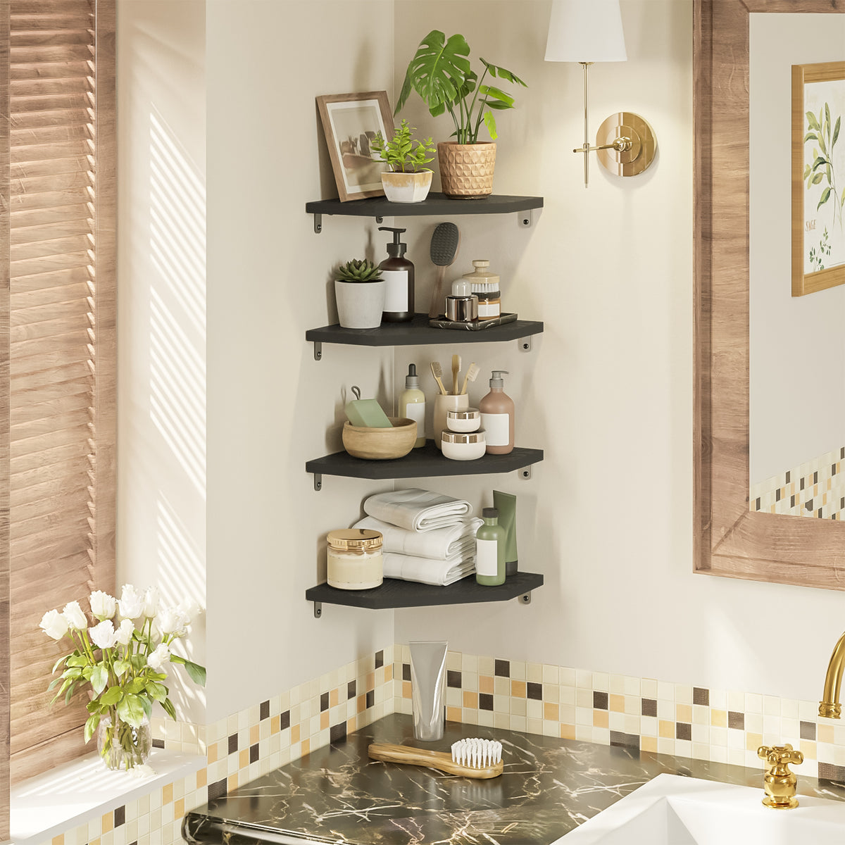 SUPERLELE Corner Shelf Wall Mount, Set of 4 Floating Corner Shelves