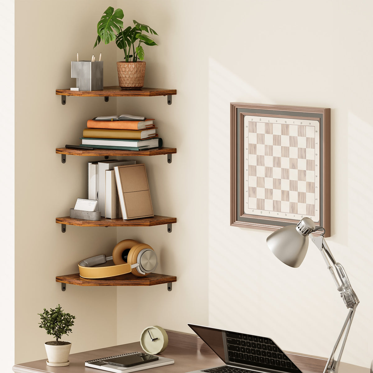SUPERLELE Corner Shelf Wall Mount, Set of 4 Floating Corner Shelves