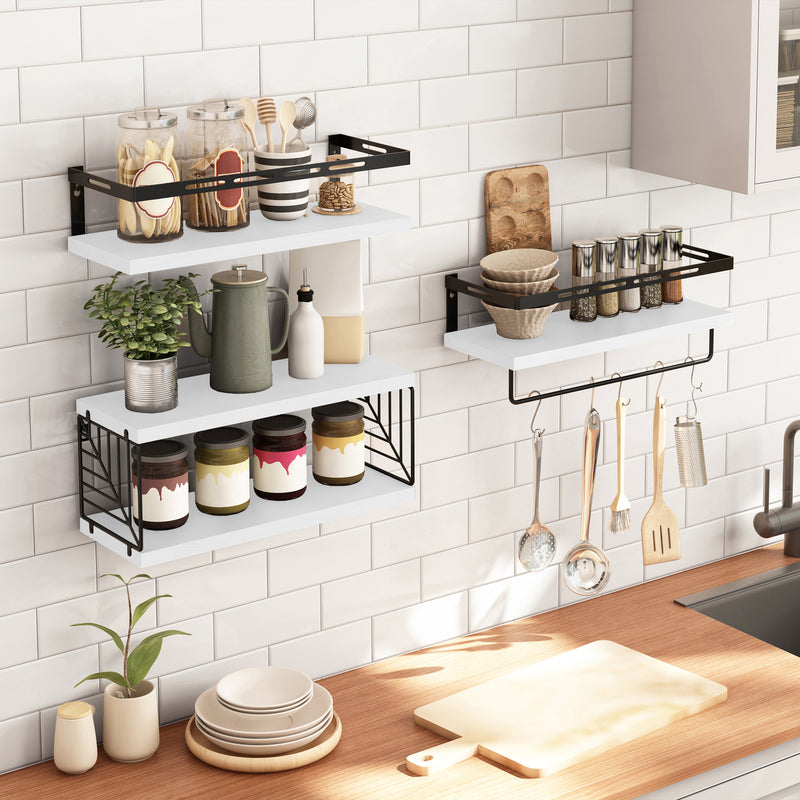 SUPERLELE 3+1 Tier Wall-Mounted Shelves with Metal Frame and Towel White