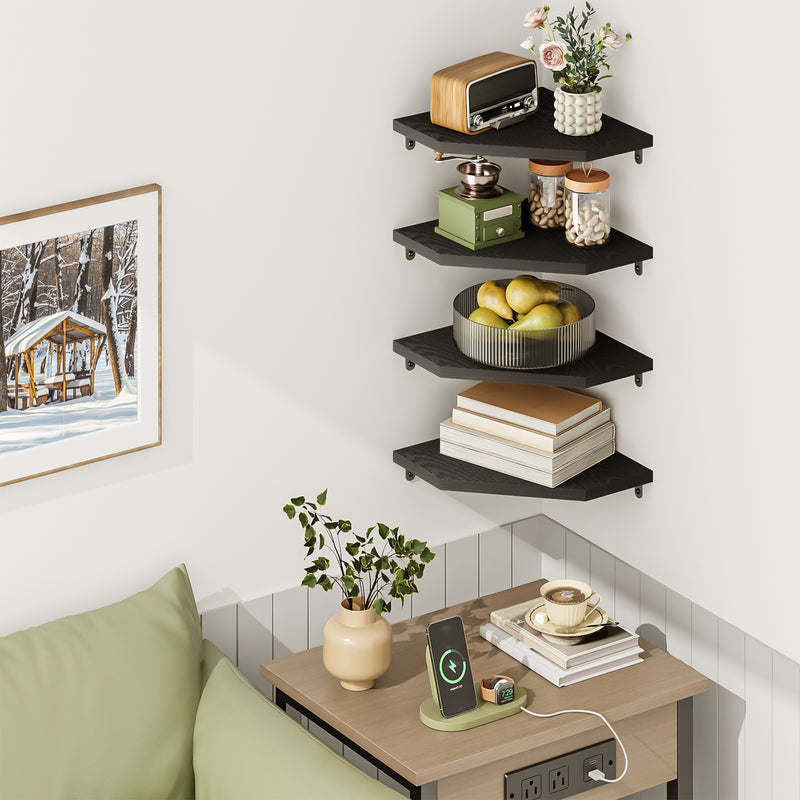 SUPERLELE Corner Shelf Wall Mount, Set of 4 Floating Corner Shelves