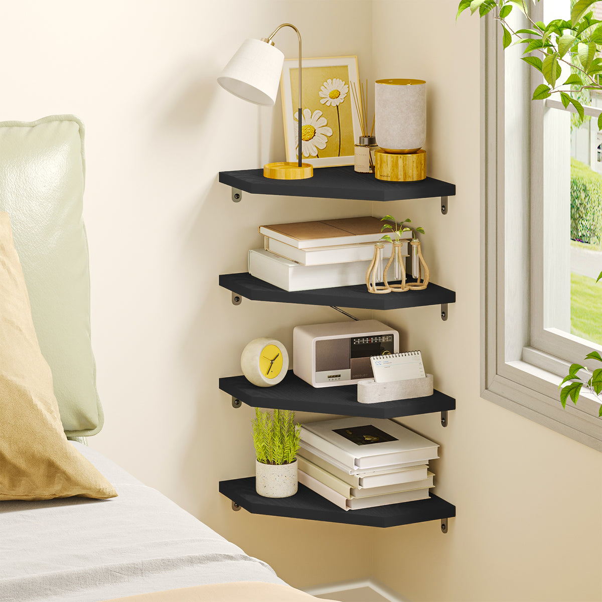 SUPERLELE Corner Shelf Wall Mount, Set of 4 Floating Corner Shelves