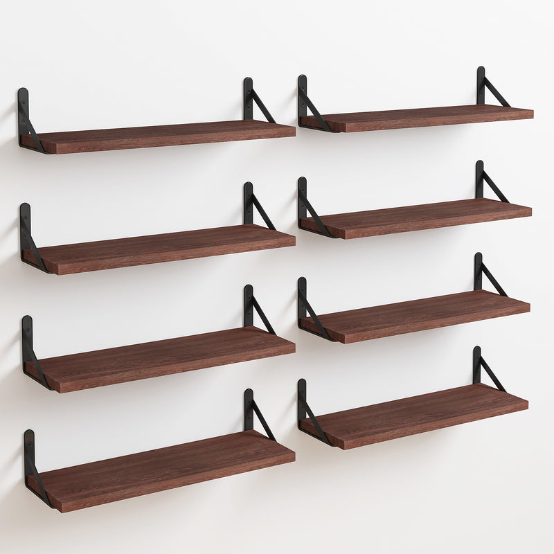 SUPERLELE 8-Pieces 4.7" Width Rustic Wood Narrow Floating Shelves