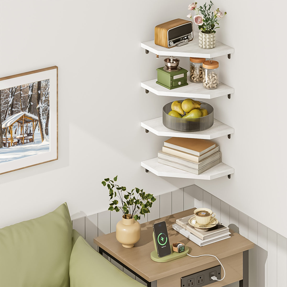 SUPERLELE Corner Shelf Wall Mount, Set of 4 Floating Corner Shelves
